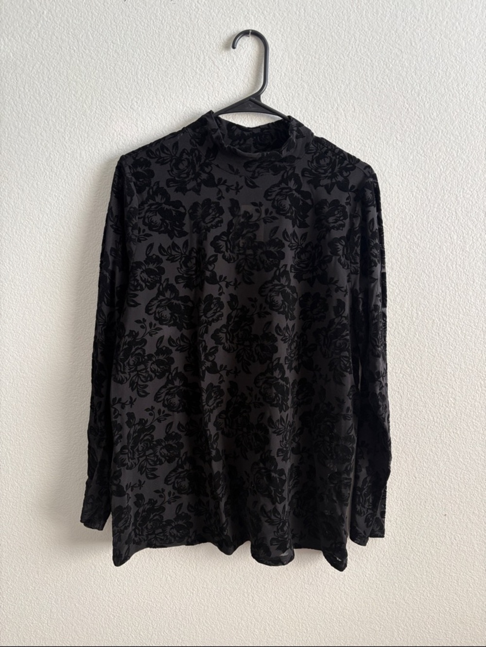 Torrid Black Floral Burnout Velvet Mock Neck Top